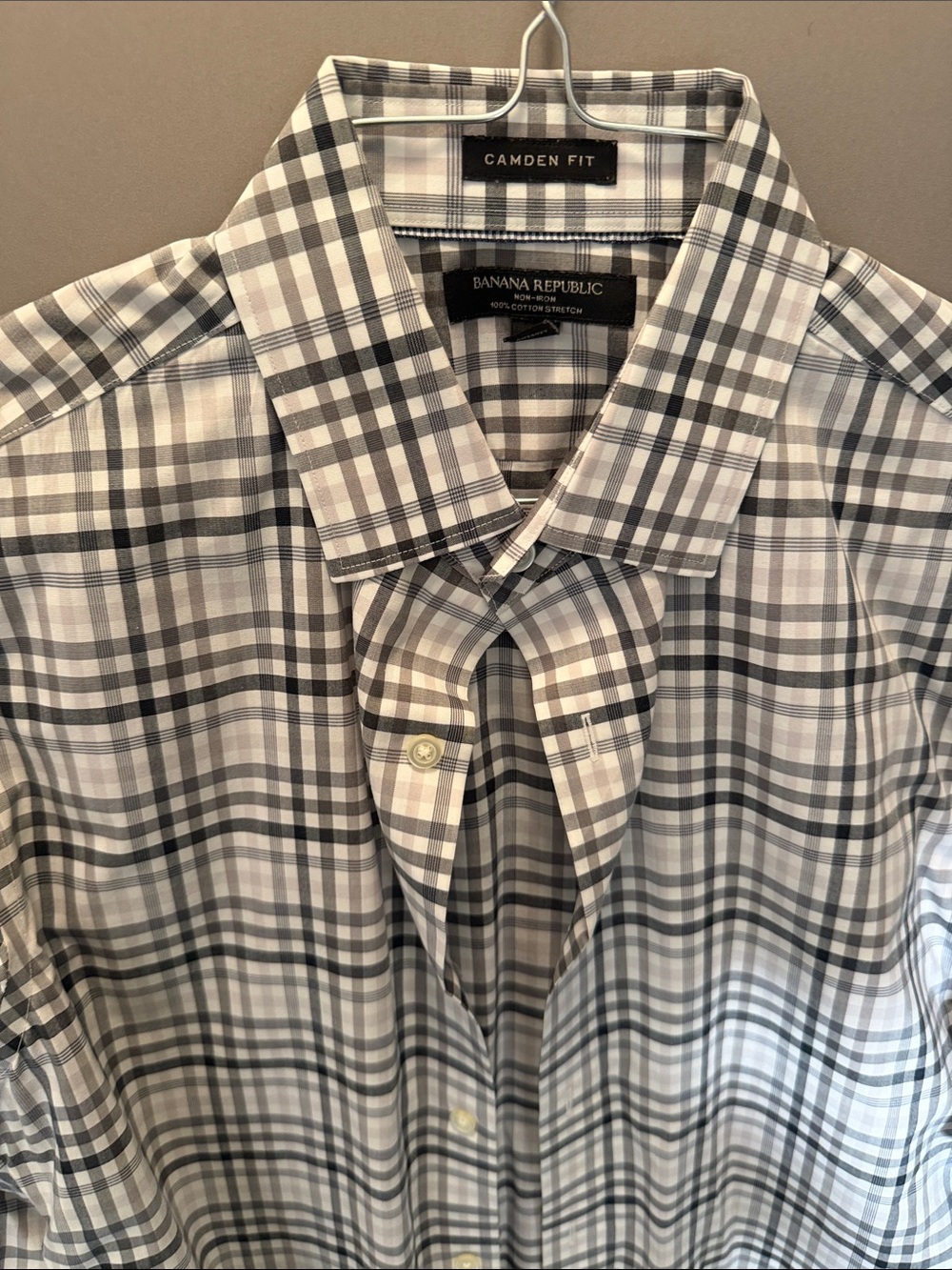Banana Republic Gray and White Plaid Camden Fit Button-Down Shirt